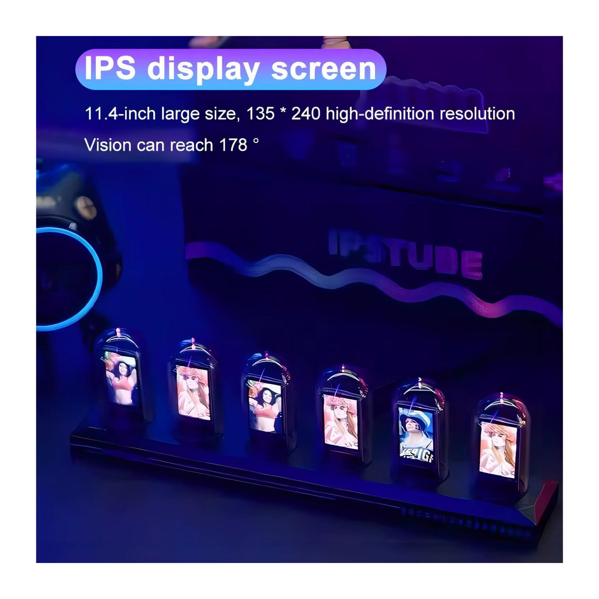 Smarte RGB Nixie-Röhren-Uhr mit Bluetooth-App als LED Nachtlicht und Tischlampe, mehrfarbig Schwarz, Retro-Design aus Metall und Glas für Gaming und Heimdekoration - Bild 2