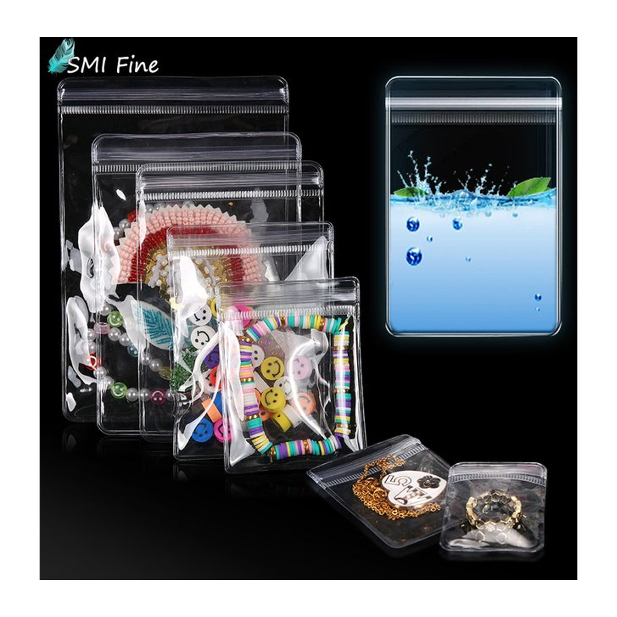 SMI Fine PVC-Schmuckbeutel, kleine transparente Kunststoffbeutel mit Reißverschluss zur Aufbewahrung von Schmuck wie Armbändern, Ringen und Ohrringen - Bild 1