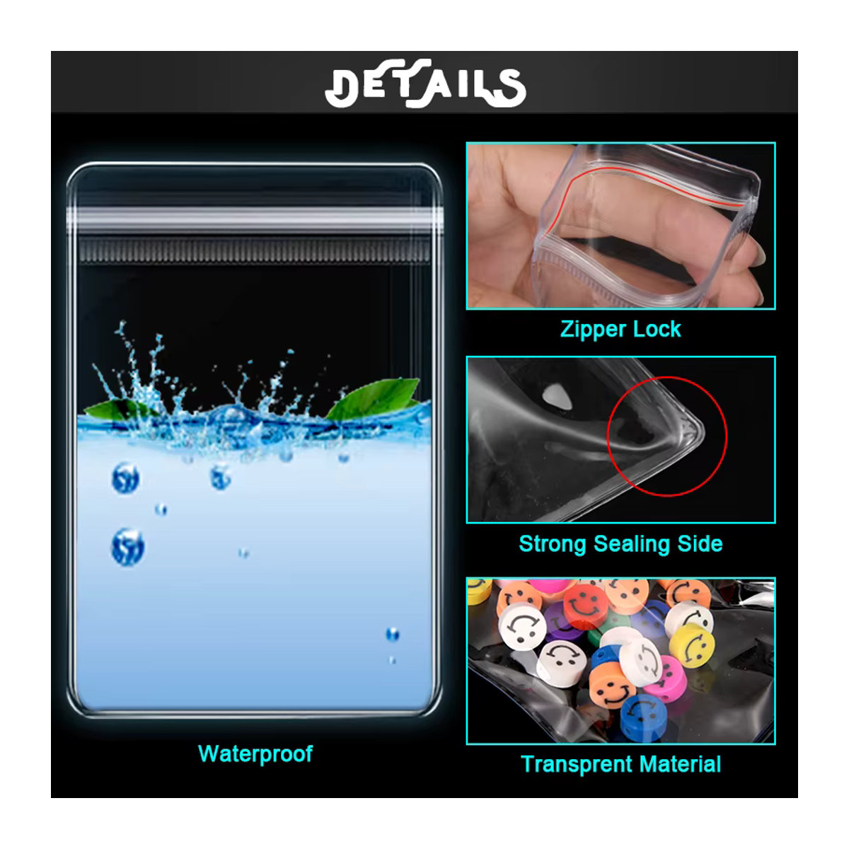 SMI Fine PVC-Schmuckbeutel, kleine transparente Kunststoffbeutel mit Reißverschluss zur Aufbewahrung von Schmuck wie Armbändern, Ringen und Ohrringen - Bild 2