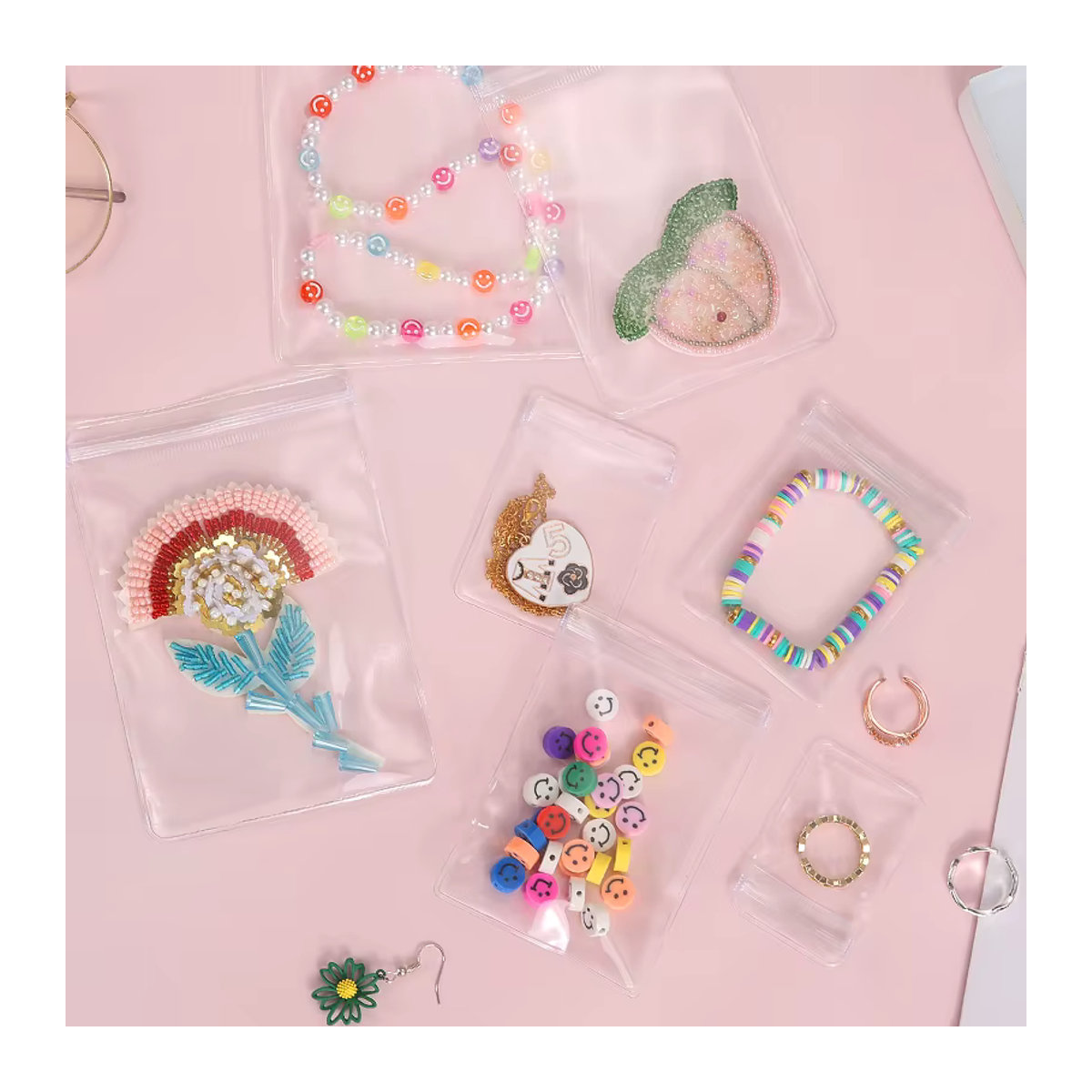 SMI Fine PVC-Schmuckbeutel, kleine transparente Kunststoffbeutel mit Reißverschluss zur Aufbewahrung von Schmuck wie Armbändern, Ringen und Ohrringen - Bild 6