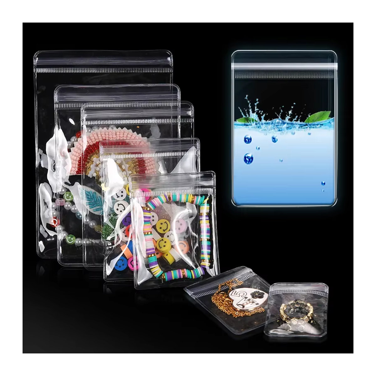 SMI Fine PVC-Schmuckbeutel, kleine transparente Kunststoffbeutel mit Reißverschluss zur Aufbewahrung von Schmuck wie Armbändern, Ringen und Ohrringen - Bild 7