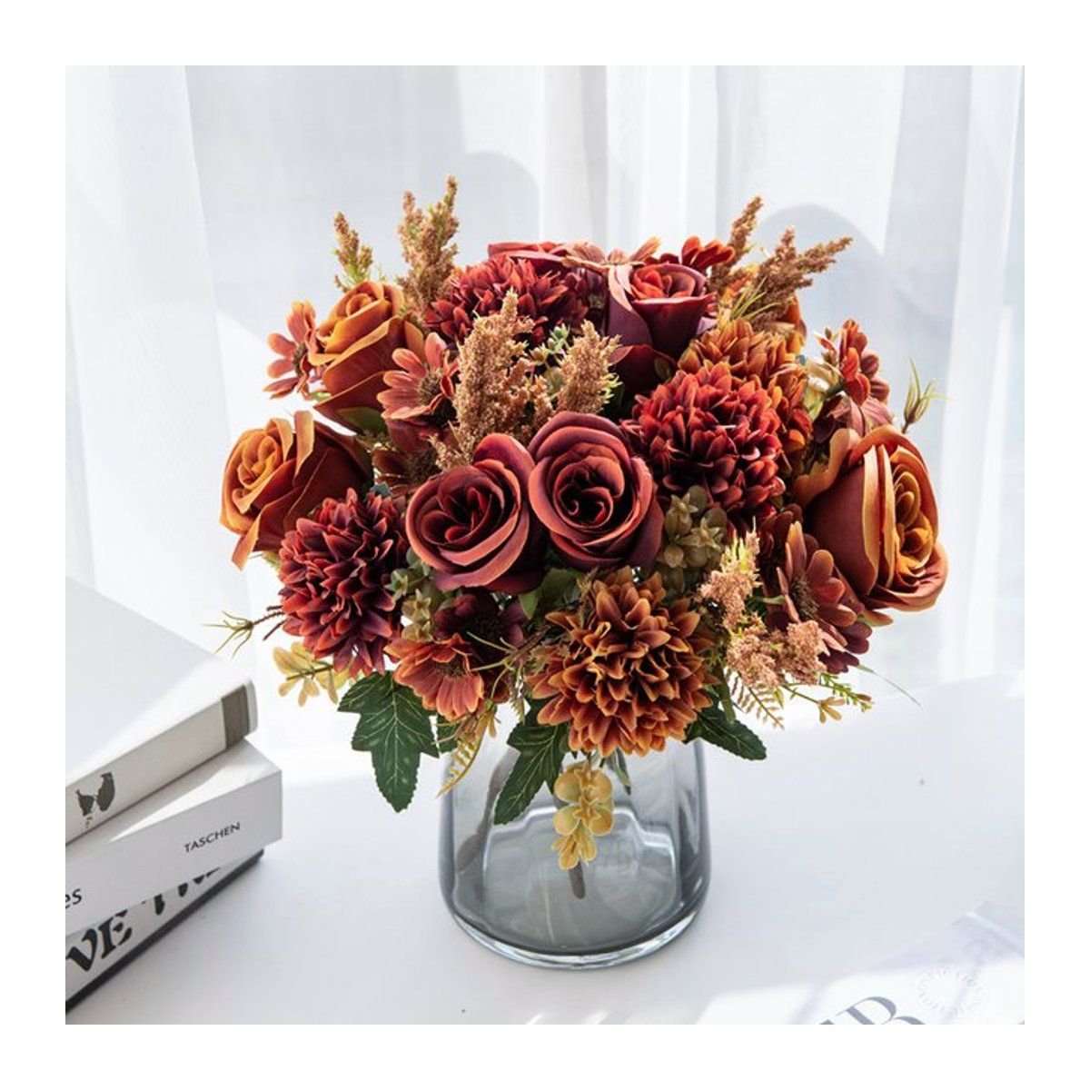Smr Künstliche Blumen Arrangement aus Seide in Orange und Mehrfarbig für Dekorationen wie Hochzeit, Weihnachten oder Neujahr - Bild 1