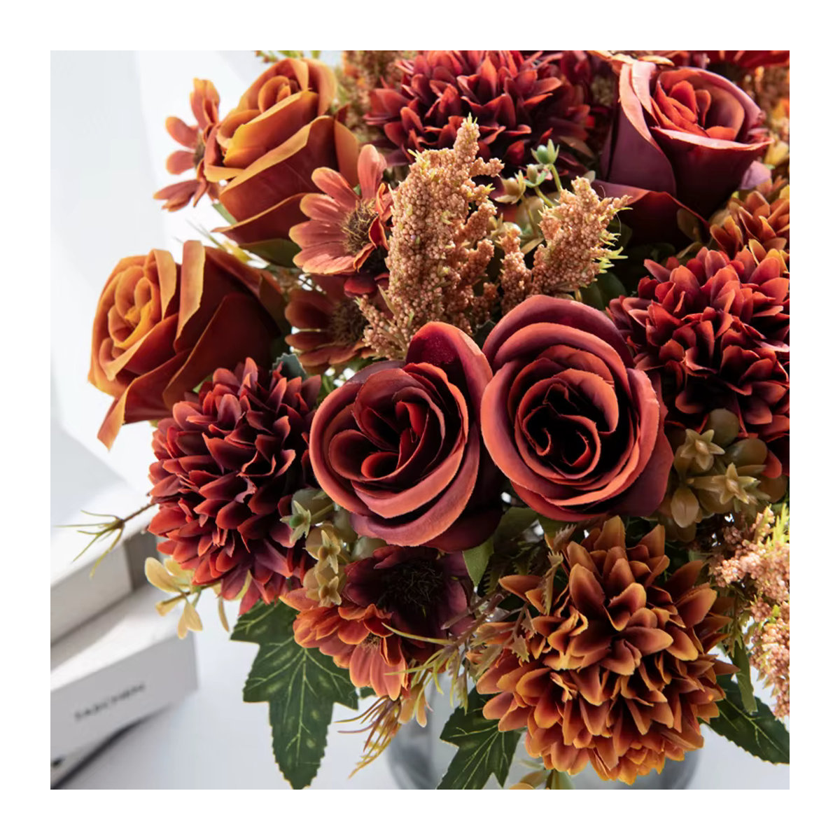 Smr Künstliche Blumen Arrangement aus Seide in Orange und Mehrfarbig für Dekorationen wie Hochzeit, Weihnachten oder Neujahr - Bild 2