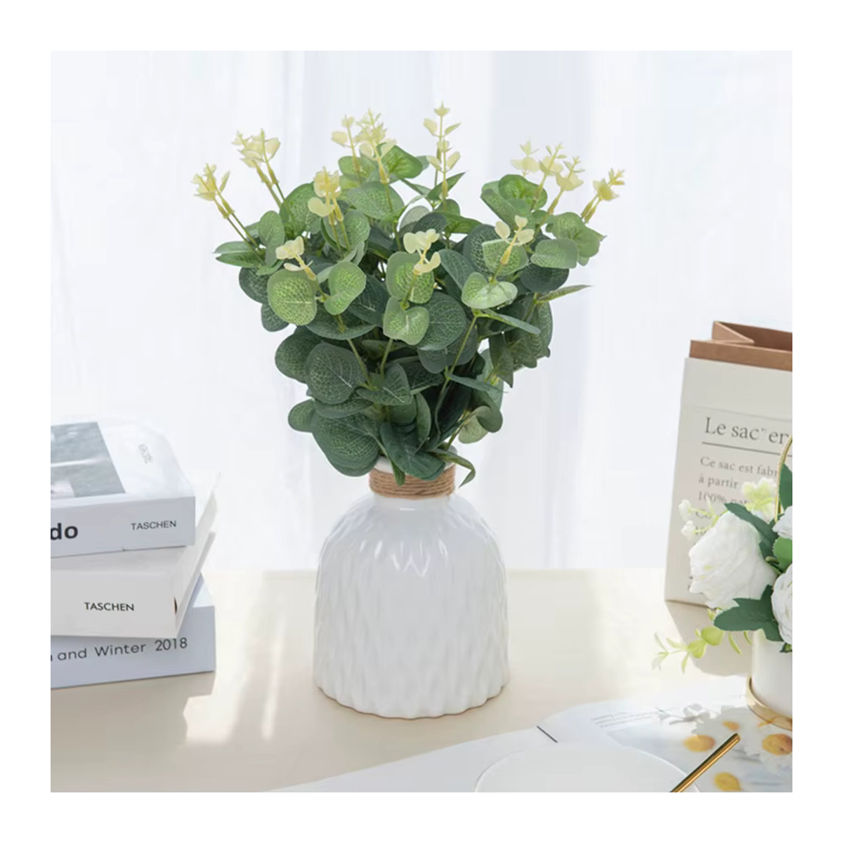 Smr Künstlicher Eukalyptus in Grün aus Textil für Dekorationen bei Hochzeit und Weihnachten - Bild 5