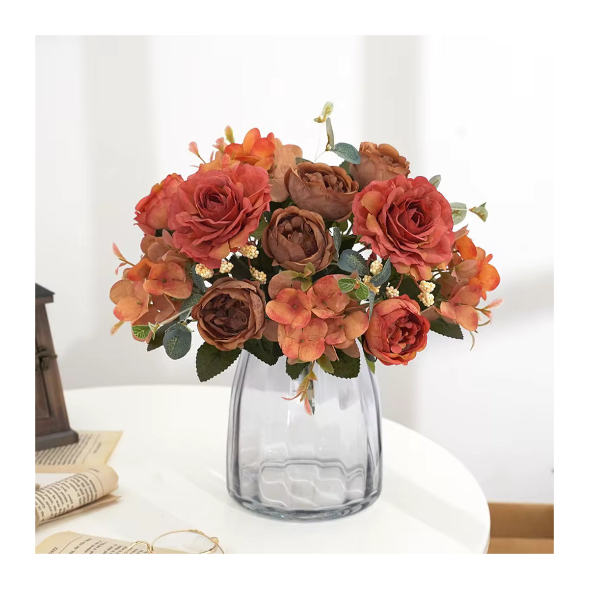 Smr Künstliches Blumenbouquet in Vintage-Optik aus Seide und Textil mit Rosen, Hortensien und Pfingstrosen in Pink und Mehrfarbig für deine Hochzeitsdekoration - Bild 2