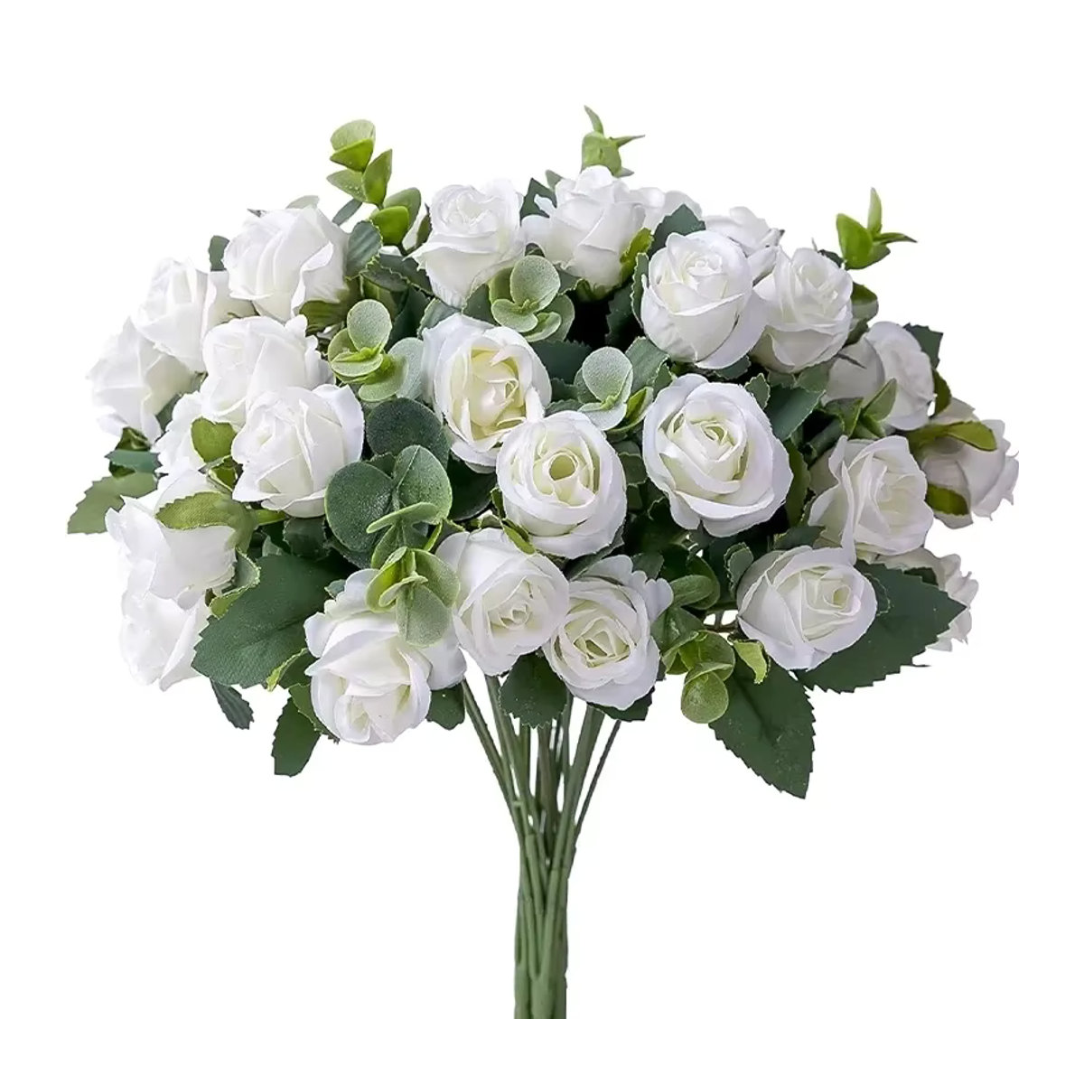 SMRE Künstliches Blumenbouquet mit Eukalyptus und Rosen in Orange und Weiß für Dekoration, Hochzeit und Garten - Bild 3