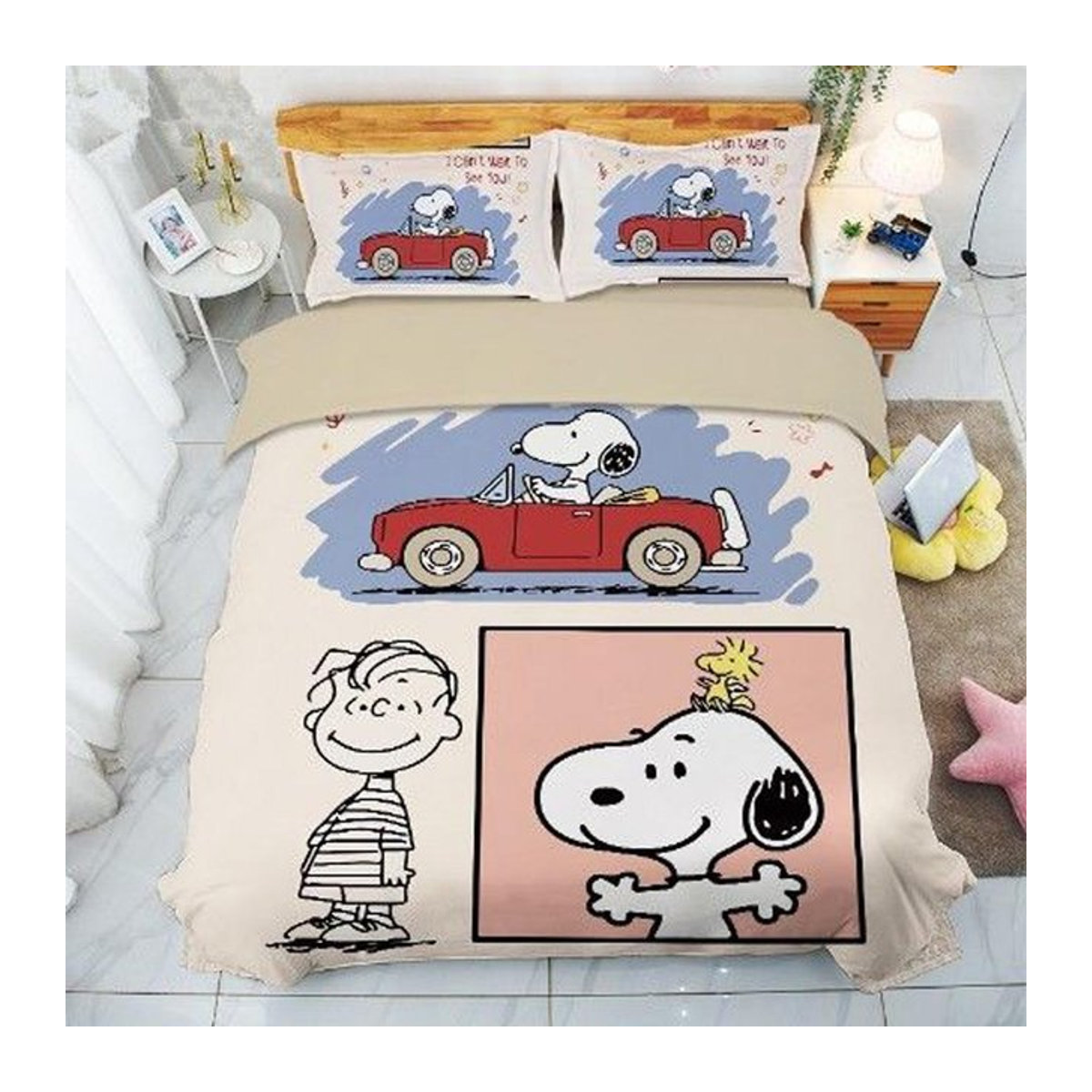 Snoopy Bettwäsche Set mit 3D-Druck Cartoon Hund für Kinder und Jugendliche, Bettbezug und Steppdecke, B/H: 150 x 200 cm - Bild 1