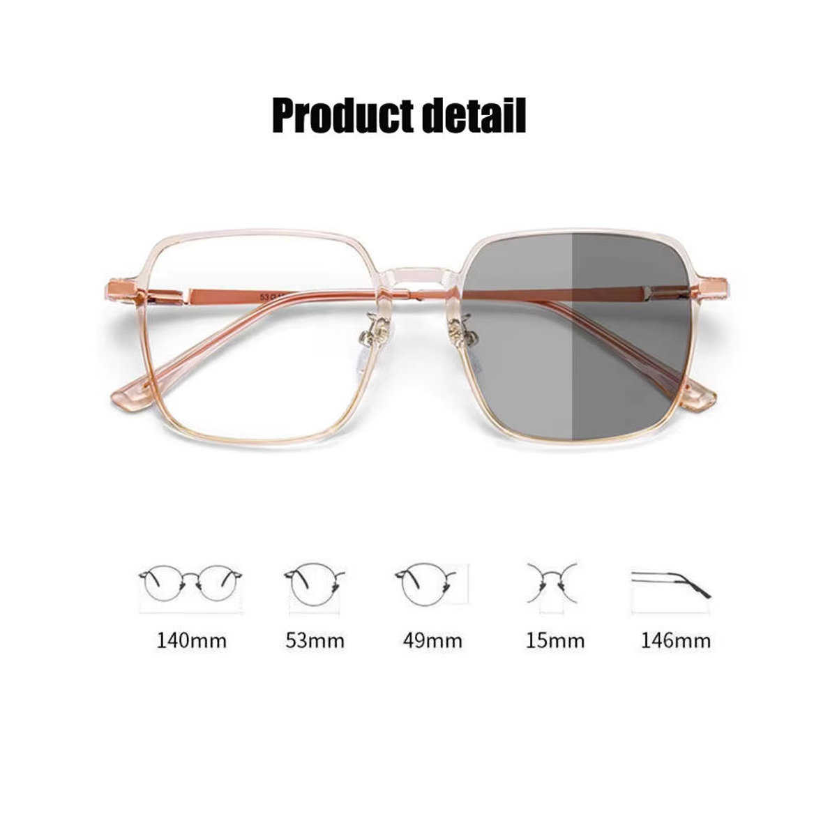 SNQP Photochrome Sonnenbrille für Damen und Herren in quadratischer Form mit Minus-Dioptrien von 0 bis -6,0 Dioptrien - Bild 4