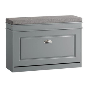 SoBuy Schuhkipper FSR82-L-HG Schuhschrank und Schuhbank mit Sitzkissen in Hellgrau, B/T/H: 75 x 51 x 24 cm