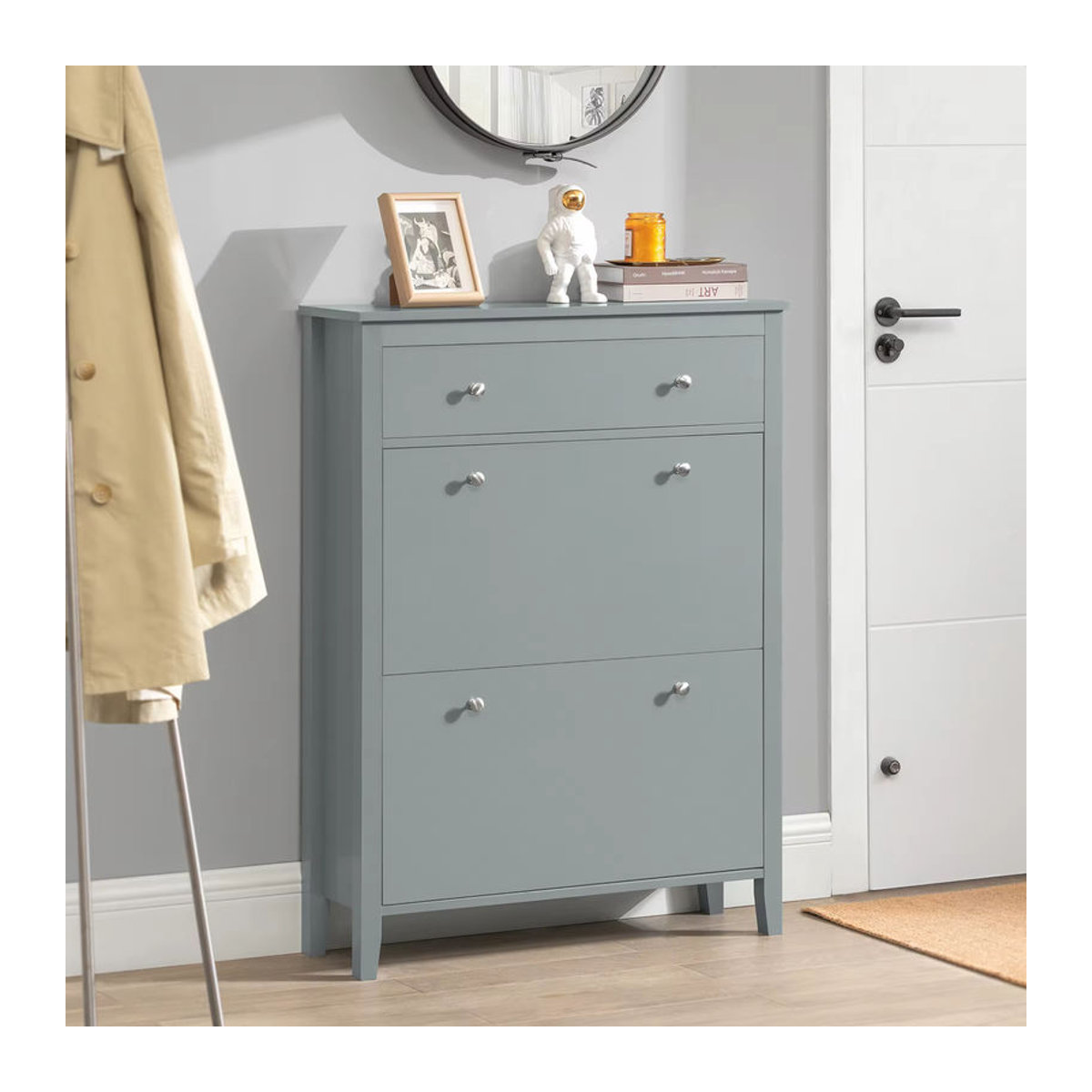 SoBuy Schuhschrank FSR89-HG in Grau mit 2 Klappen und 1 Schublade, Modernes Schuhkipper-Regal aus Holzwerkstoff, B/T/H: 80 x 25 x 108 cm - Bild 1