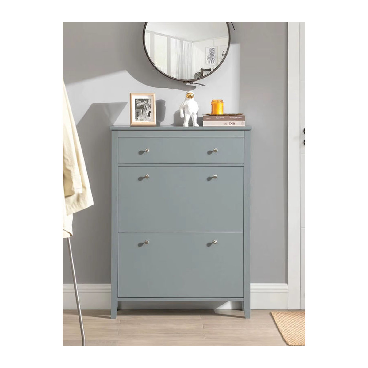 SoBuy Schuhschrank FSR89-HG in Grau mit 2 Klappen und 1 Schublade, Modernes Schuhkipper-Regal aus Holzwerkstoff, B/T/H: 80 x 25 x 108 cm - Bild 2