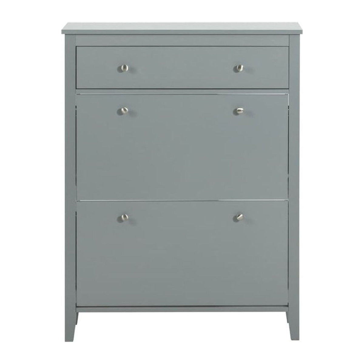 SoBuy Schuhschrank FSR89-HG in Grau mit 2 Klappen und 1 Schublade, Modernes Schuhkipper-Regal aus Holzwerkstoff, B/T/H: 80 x 25 x 108 cm - Bild 3