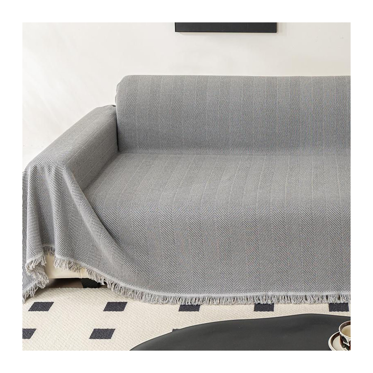 Sofabezug aus Baumwolle und Leinen mit Fischgrätmuster, Universalbezug für dein Sofa, B/B: 180 x 130 cm - Bild 3