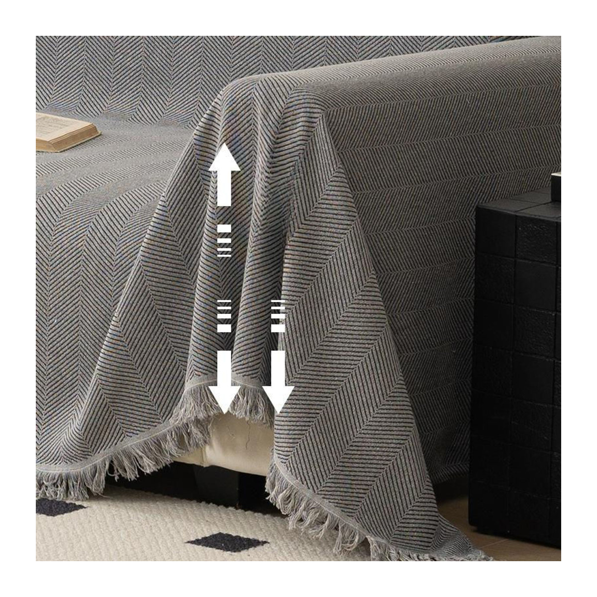 Sofabezug aus Baumwolle und Leinen mit Fischgrätmuster, Universalbezug für dein Sofa, B/B: 180 x 130 cm - Bild 4