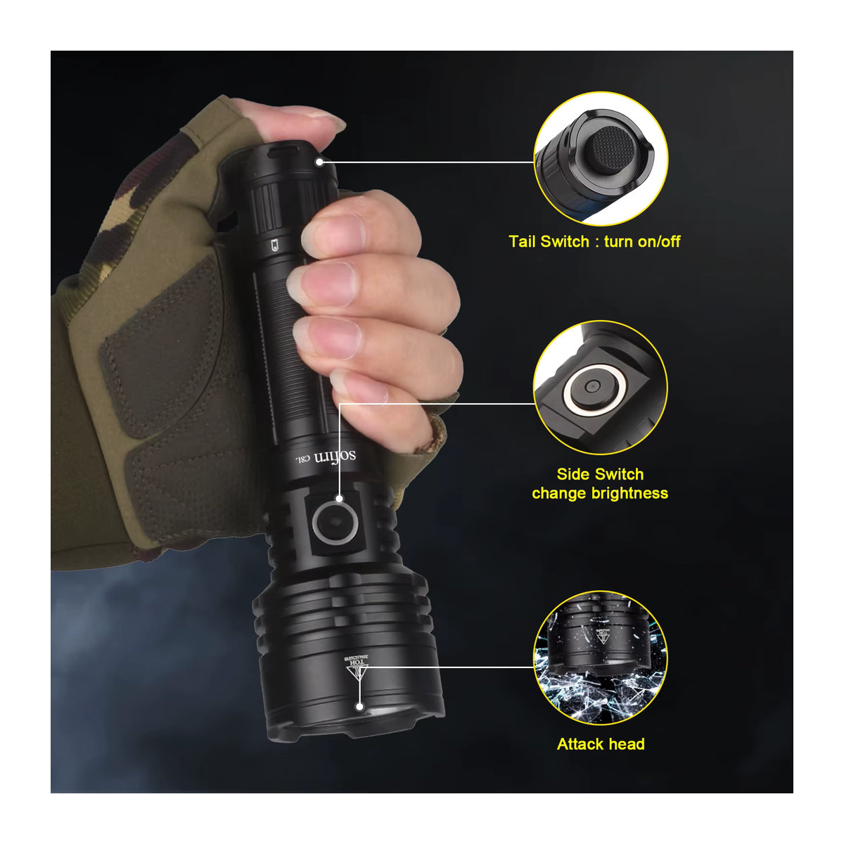 Sofirn C8L Taktische LED Taschenlampe mit 3100 Lumen und XHP50D LED, wiederaufladbar via Typ C - Bild 3