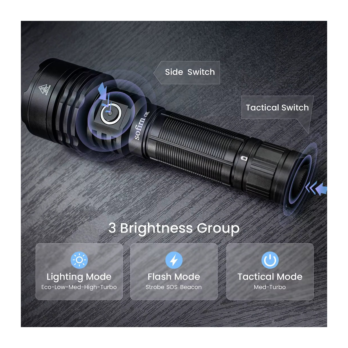 Sofirn C8L Taktische LED Taschenlampe mit 3100 Lumen und XHP50D LED, wiederaufladbar via Typ C - Bild 4