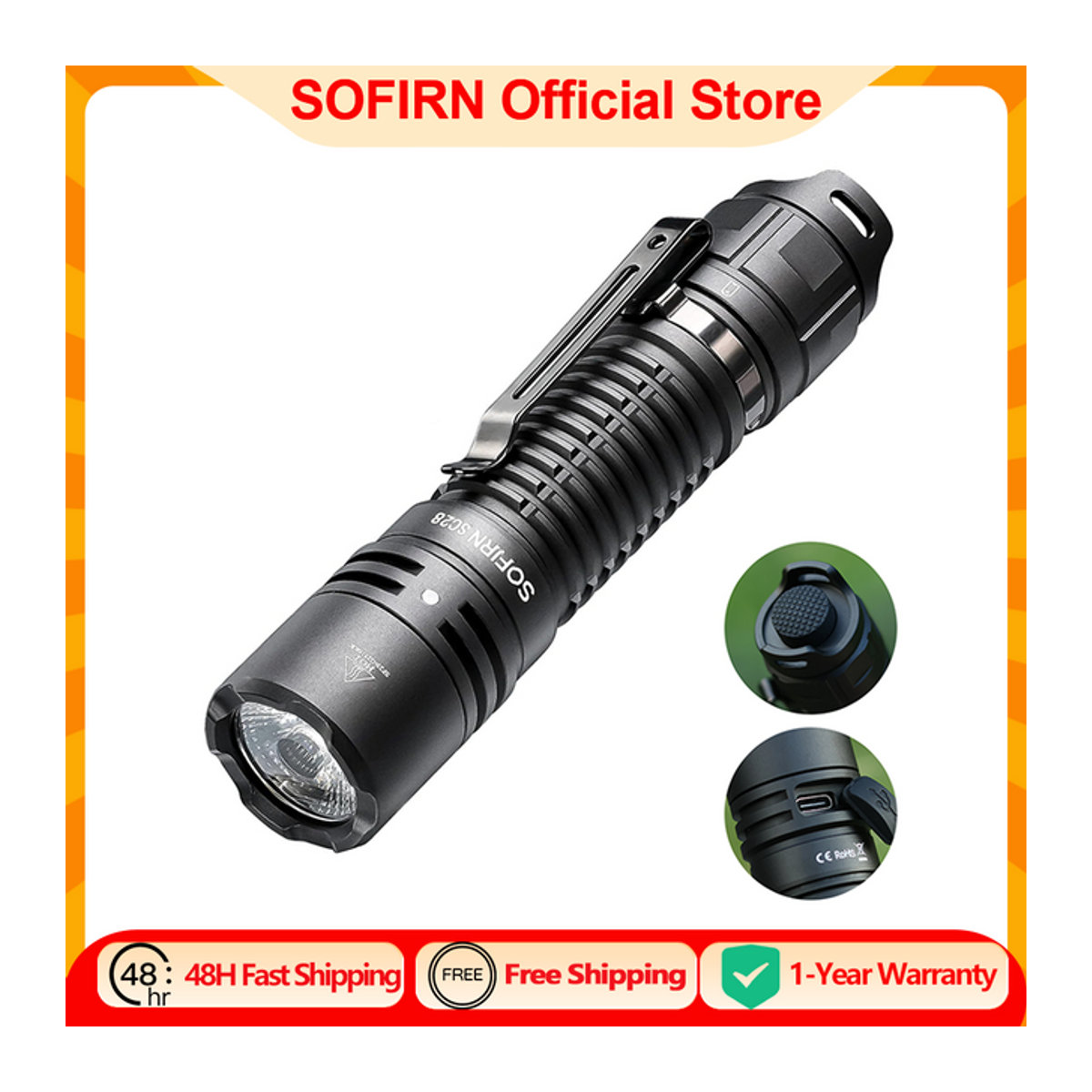 Sofirn SC28 Taktische EDC Taschenlampe mit XHP50B LED, 2800 Lumen, IPX8 wasserdicht und wiederaufladbar - Bild 1