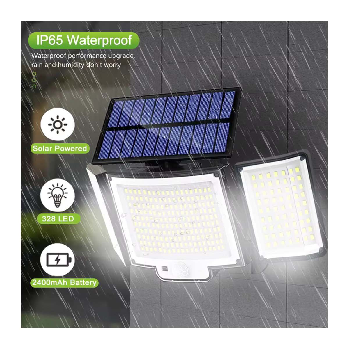 Solar Außenstrahler mit 348 LED und 3 Köpfen, wasserdichter Solar-Flutlicht mit Bewegungssensor in Schwarz - Bild 4