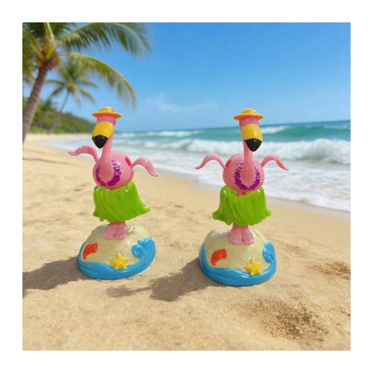 Solar Flamingo Auto-Dekoration mit automatischem Schaukelmechanismus im hawaiianischen Grasrock-Design, rosa und mehrfarbig, aus Kunststoff - Bild 7