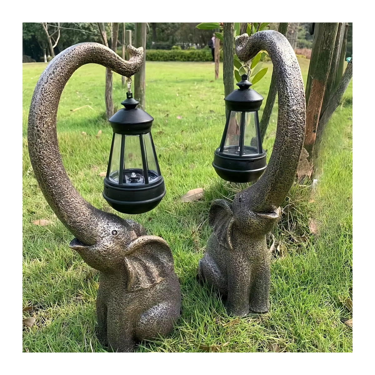 Solar-Gartenlaterne Elefant aus Harz in Steinoptik für die Dekoration von Balkon, Innenhof und Garten - Bild 4