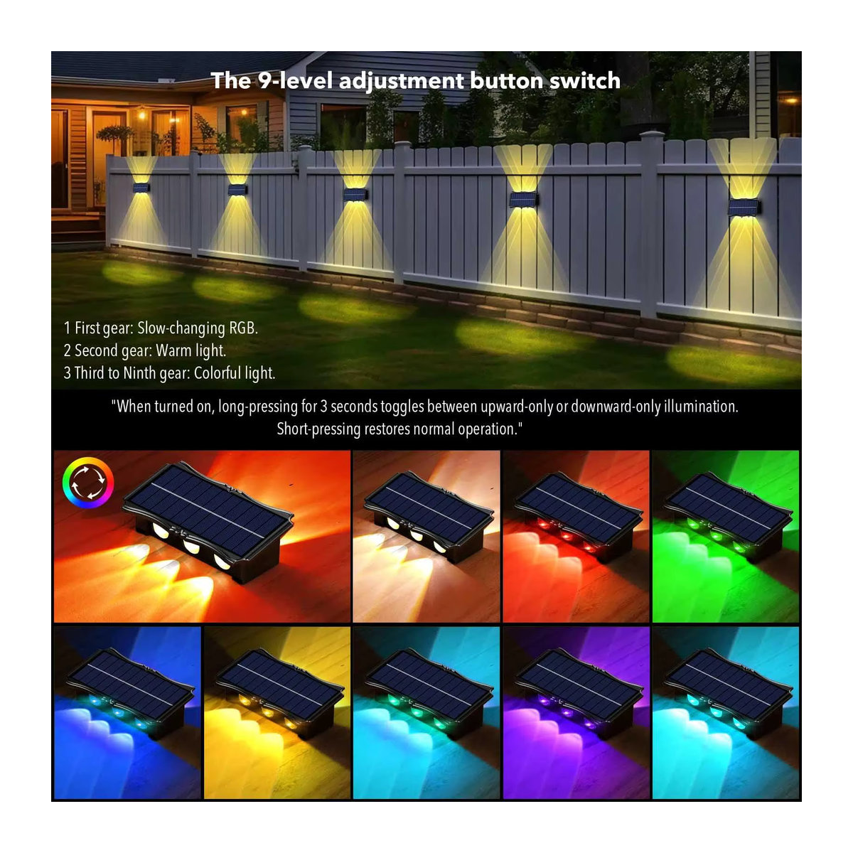 Solar LED Außenwandleuchte Schwarz Wasserdicht Up und Down Beleuchtung für Garten und Balkon - Bild 4