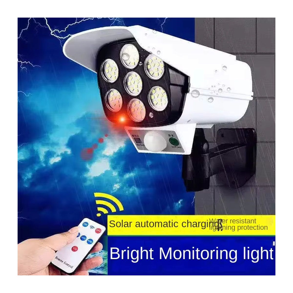 Solar Outdoor Flutlicht mit Motion Sensor und 77 LED als Sicherheits-Dummy Kamera, IP65 Wasserdicht, Drahtlos mit 3 Modi für Haus und Garten - Bild 2