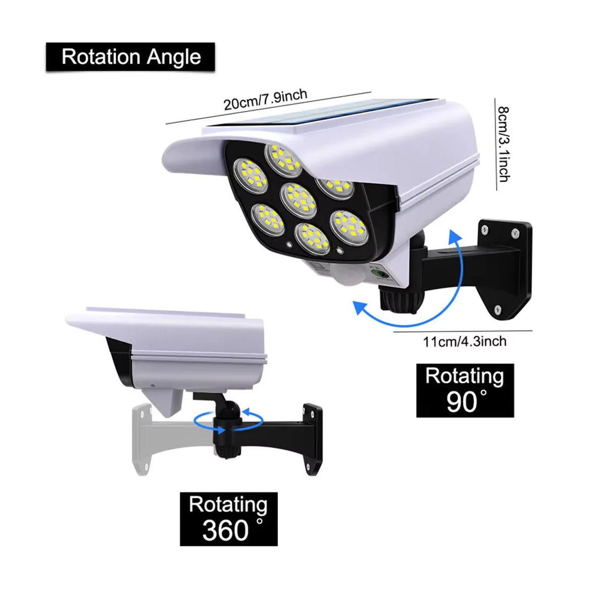 Solar Outdoor Flutlicht mit Motion Sensor und 77 LED als Sicherheits-Dummy Kamera, IP65 Wasserdicht, Drahtlos mit 3 Modi für Haus und Garten - Bild 3