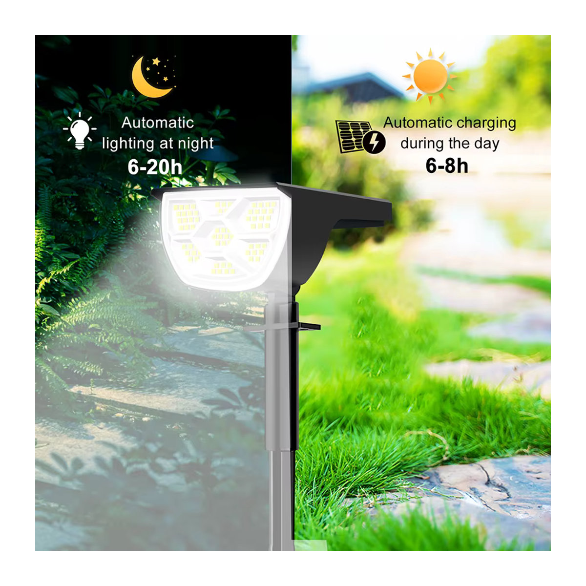 Solarbetriebene 2-in-1 LED Wandleuchte und Gartenstrahler in Schwarz mit 3 Modi für Außenbereich und Landschaftsbau - Bild 2