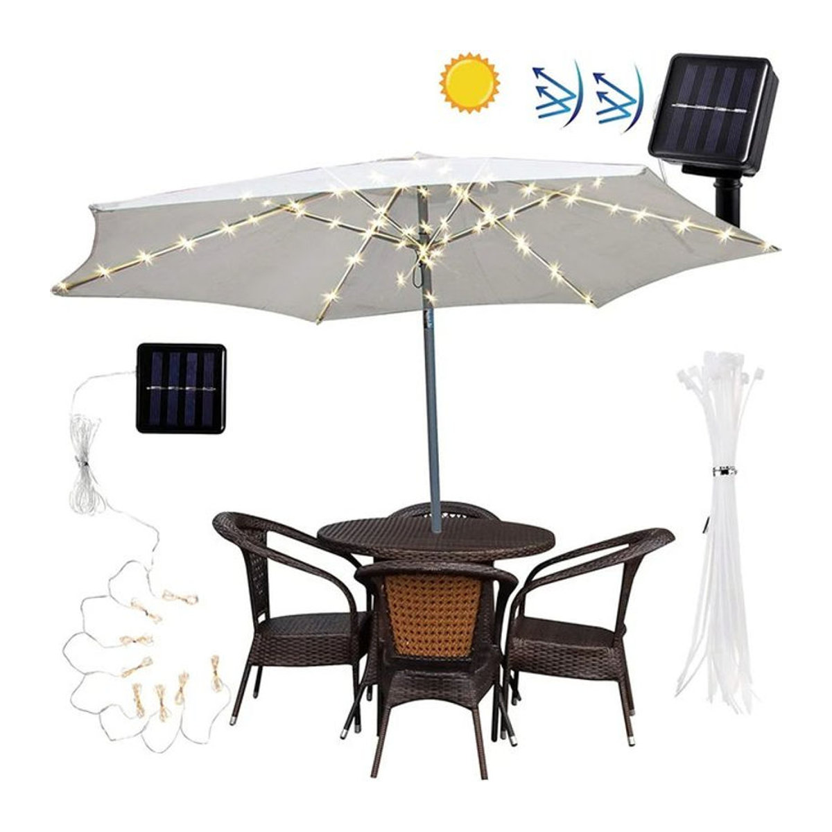 Solarbetriebene LED-Lichterkette für den Außenbereich in Warmweiß mit 8 Beleuchtungsmodi und Fernbedienung - Bild 1