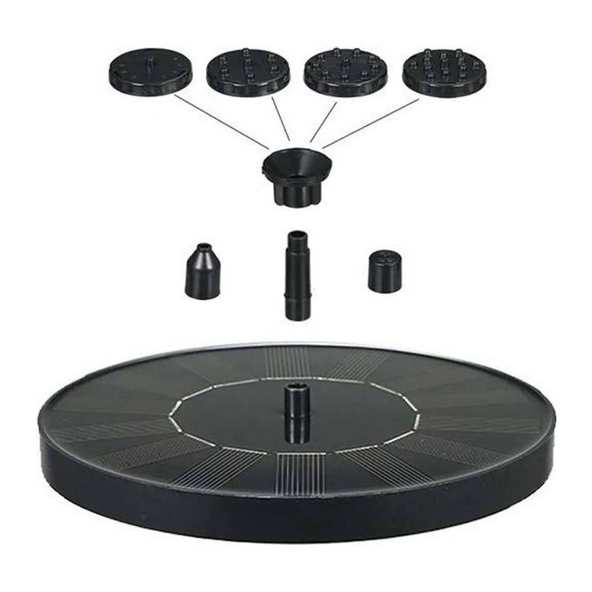 Solarbrunnenpumpe von chenxiaogang mit 6 Düsen, solarbetriebener Wassersprinkler für Teiche, Pools und Gartendekoration, Schwarz, Durchmesser: 13 cm - Bild 1