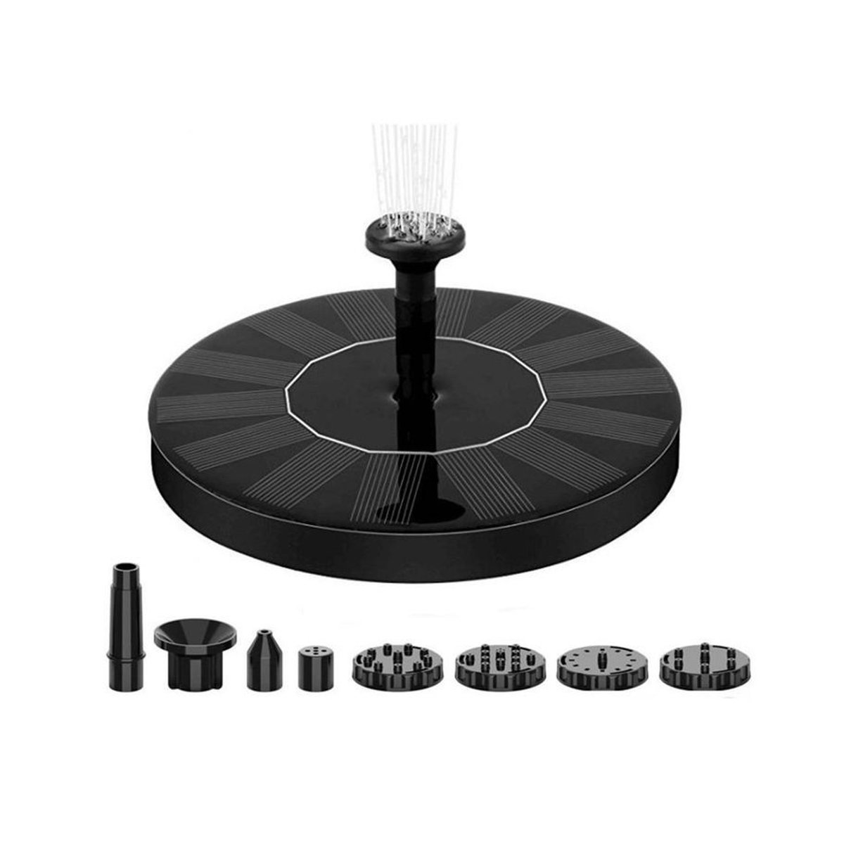 Solarbrunnenpumpe von chenxiaogang mit 6 Düsen, solarbetriebener Wassersprinkler für Teiche, Pools und Gartendekoration, Schwarz, Durchmesser: 13 cm - Bild 7