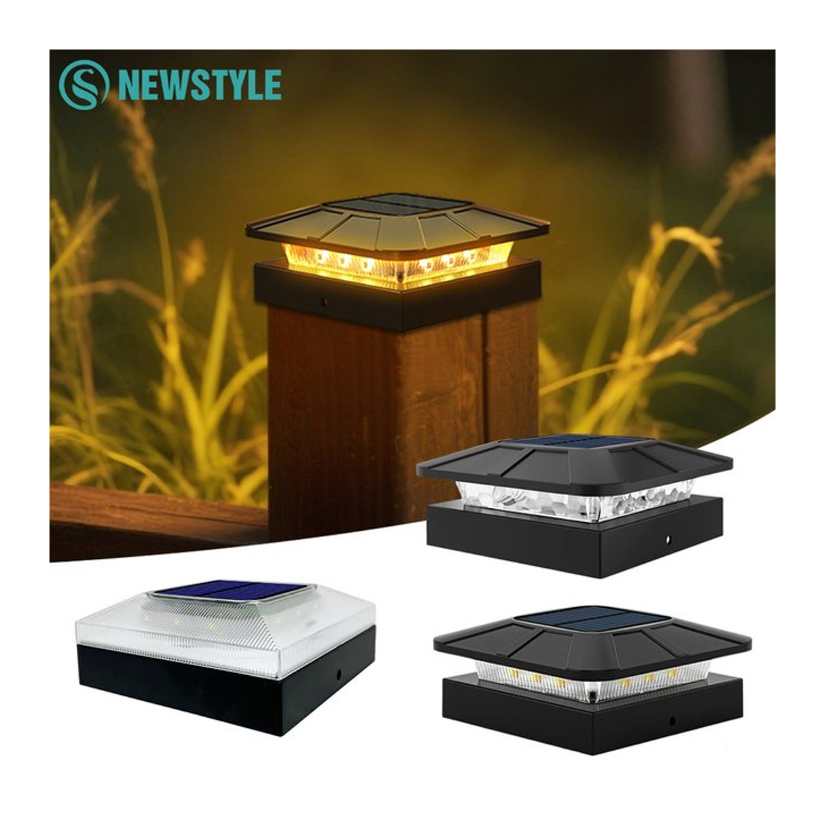 Solarleuchte für Zaunpfosten in Schwarz mit 3 Modi für Holz- und Vinylpfosten 4 x 4 cm zur Dekoration von Terrasse und Veranda - Bild 1