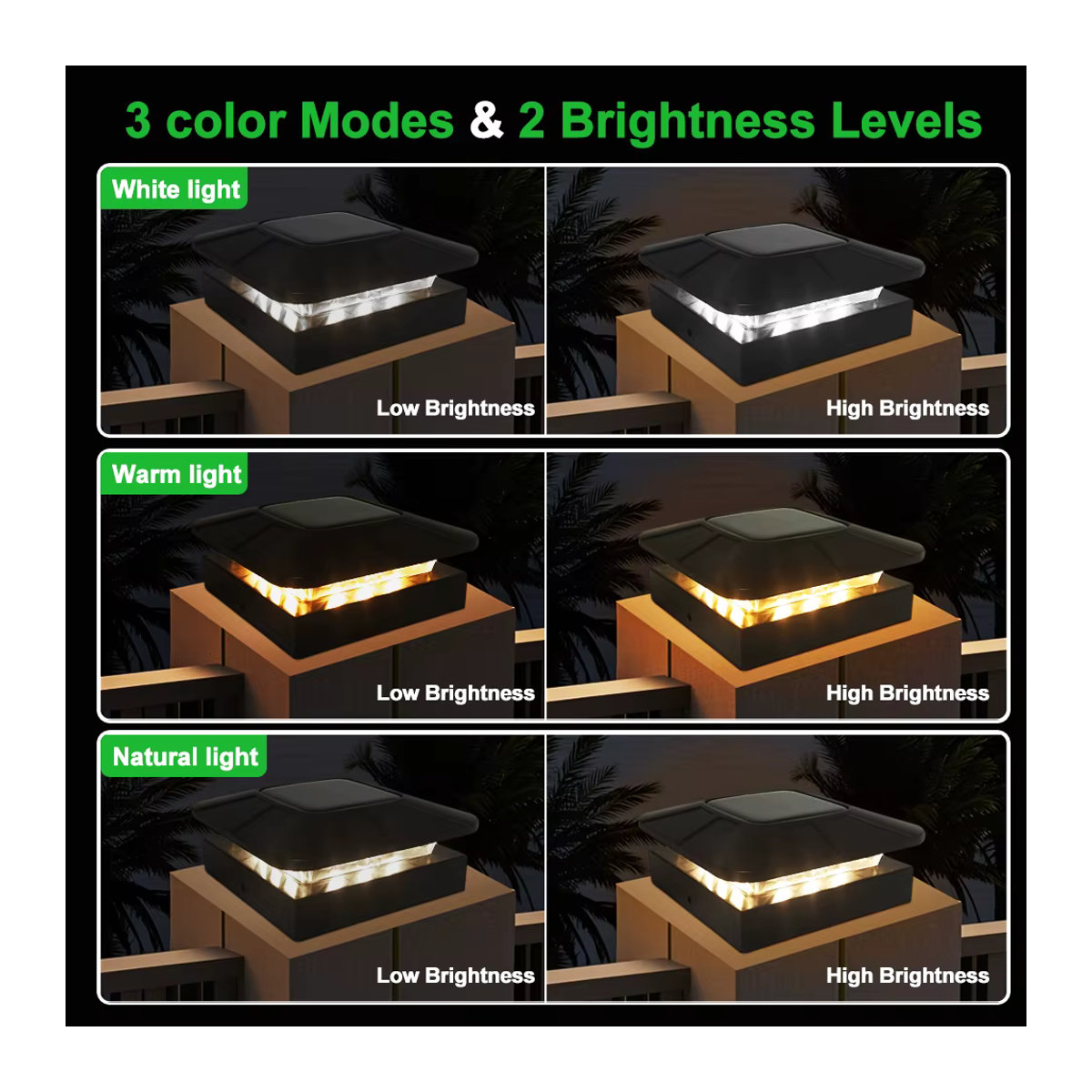 Solarleuchte für Zaunpfosten in Schwarz mit 3 Modi für Holz- und Vinylpfosten 4 x 4 cm zur Dekoration von Terrasse und Veranda - Bild 2