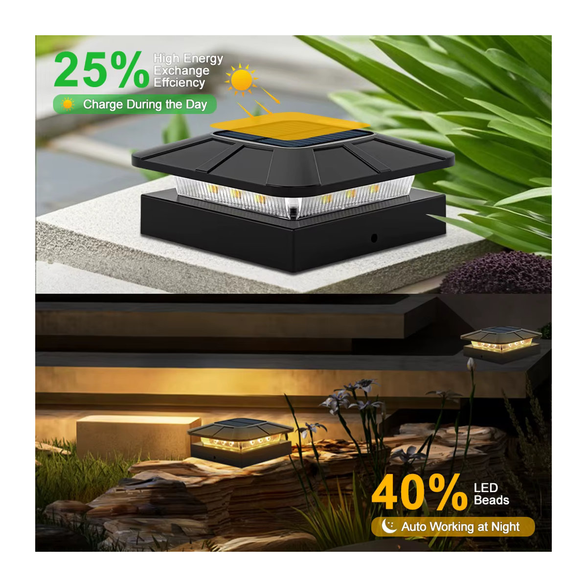 Solarleuchte für Zaunpfosten in Schwarz mit 3 Modi für Holz- und Vinylpfosten 4 x 4 cm zur Dekoration von Terrasse und Veranda - Bild 3