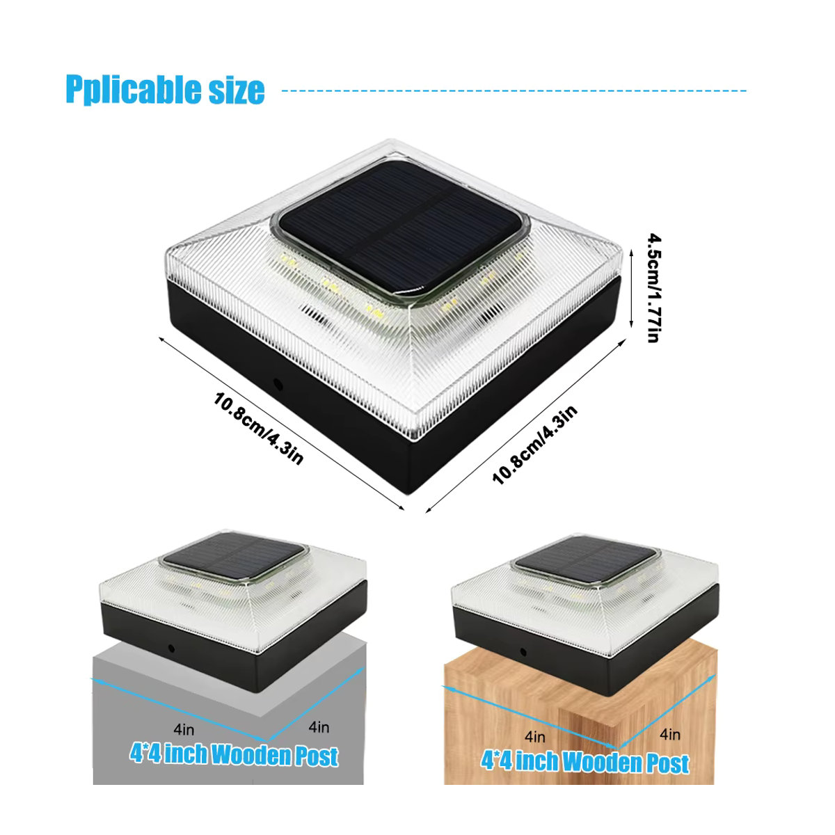 Solarleuchte für Zaunpfosten in Schwarz mit 3 Modi für Holz- und Vinylpfosten 4 x 4 cm zur Dekoration von Terrasse und Veranda - Bild 6