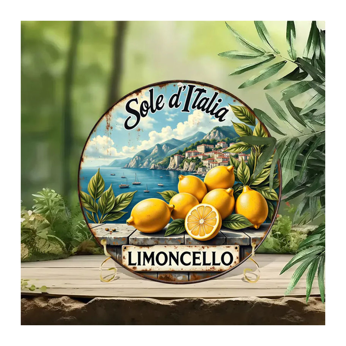 Sole d'Italia Vintage Limoncello Rundes Blechschild aus Metall mit Zitronen-Motiv, Mehrfarbige Wanddekoration im Retro-Stil - Bild 4