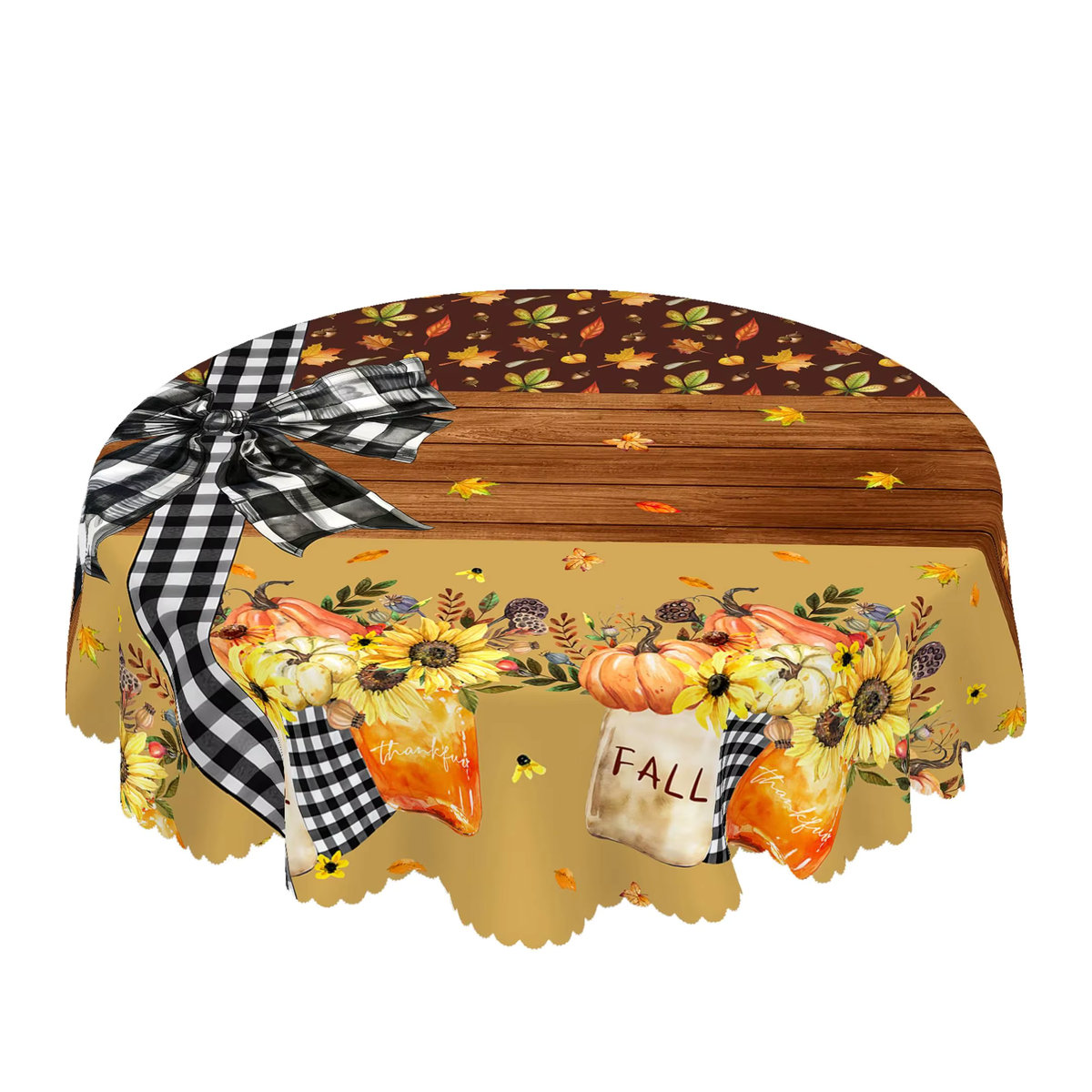 Sonbst Herbstliche Tischdecke mit Sonnenblumen- und Kürbis-Streifenmuster für Thanksgiving und Gartenpartys - Bild 6