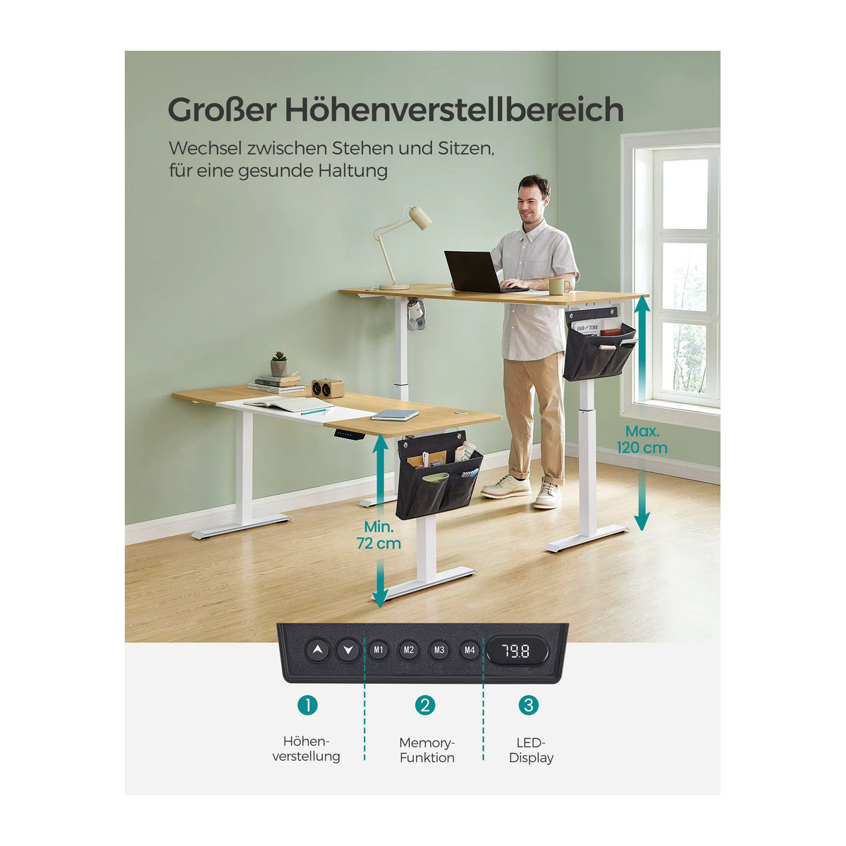 SONGMICS Elektrisch höhenverstellbarer Schreibtisch in Mehrfarbig - Bild 2