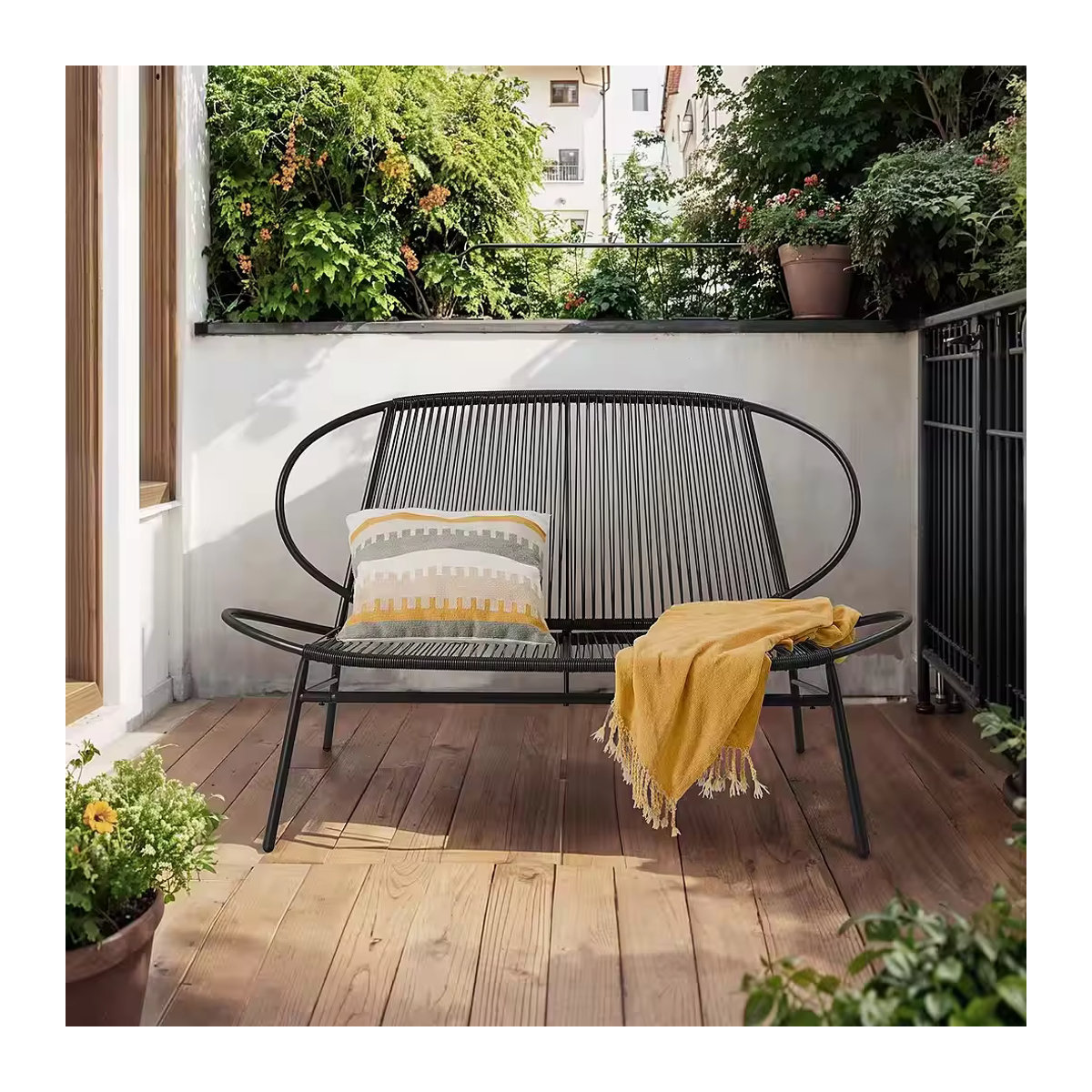 SONGMICS Gartenbank 2-Sitzer aus PE-Rattan in Tintenschwarz für Garten, Terrasse und Balkon - Bild 2