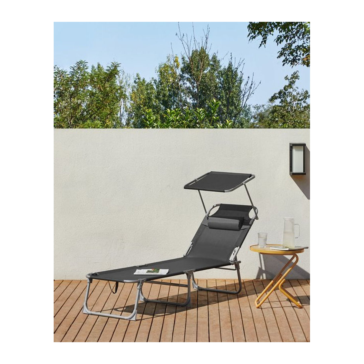 SONGMICS Gartenliege Anthrazit mit Kopfstütze und verstellbarer Rückenlehne B/T/H: 193 x 53 x 29 cm - Bild 1