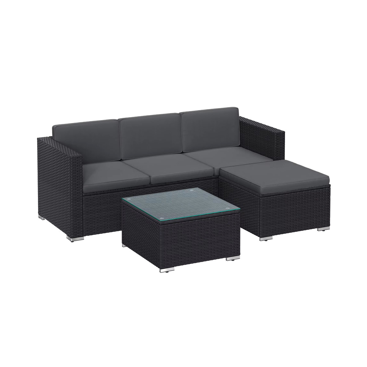 SONGMICS Gartenlounge-Set aus Polyrattan in Anthrazit, 5-teiliges Loungemöbel-Set mit Ecksofa, Hocker, Couchtisch und 7 Kissen im modernen Design - Bild 2