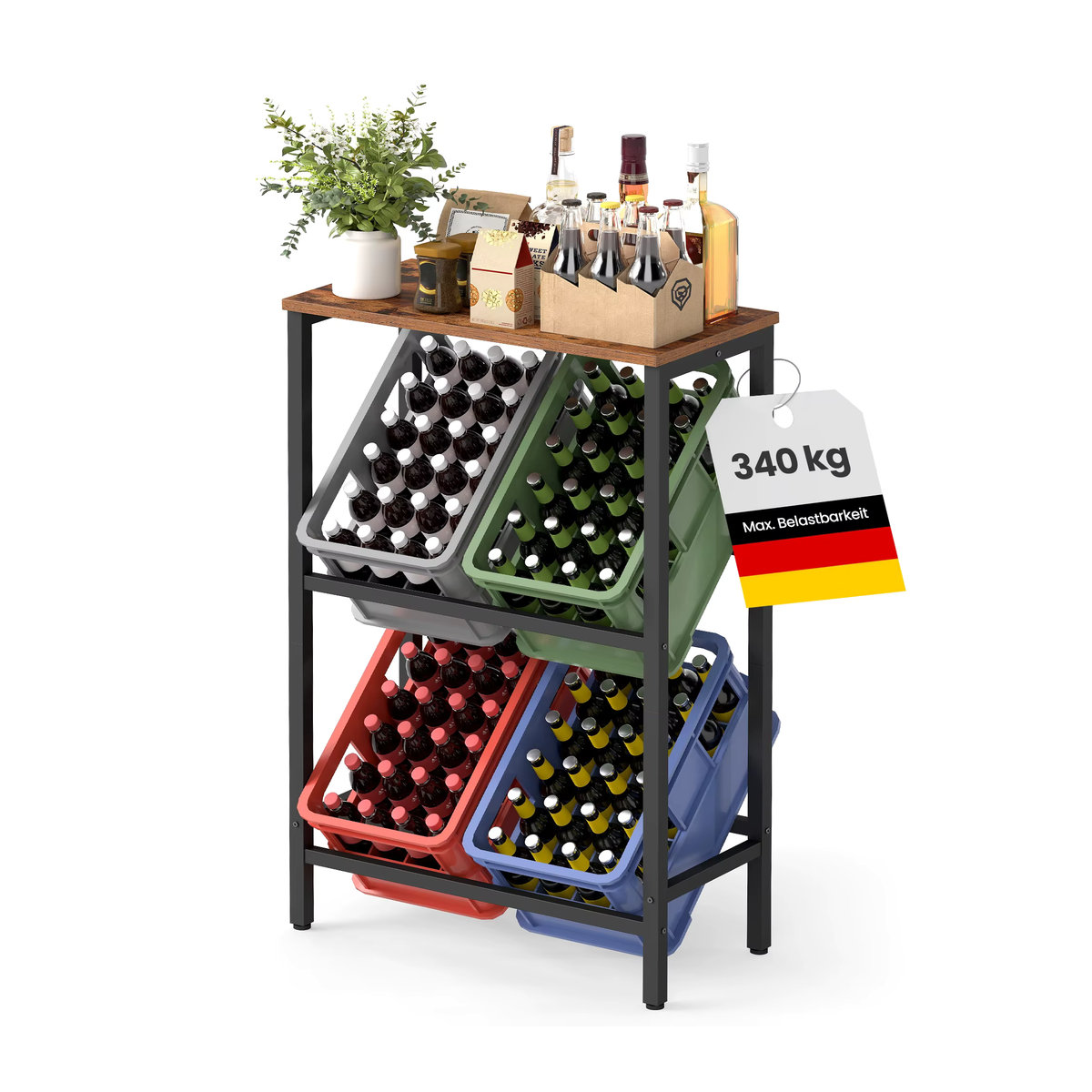 SONGMICS Getränkekistenregal aus Metall in Schwarz im Industrial Design, 2 Ebenen für 4 Kisten, belastbar bis 150 kg pro Ebene - Bild 2