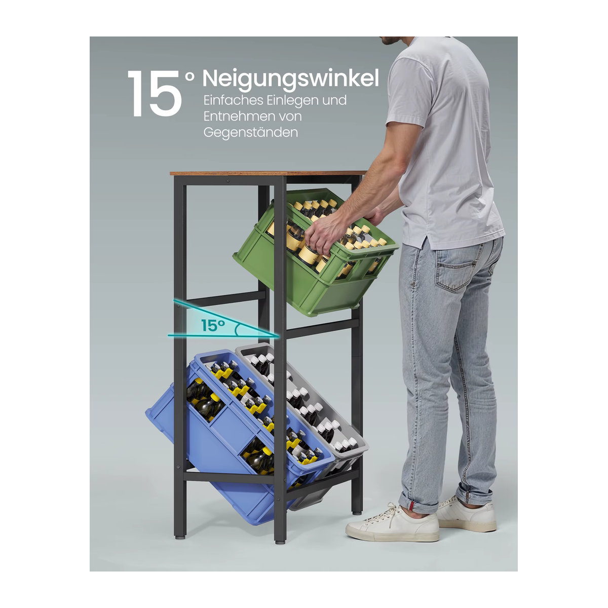 SONGMICS Getränkekistenregal aus Metall in Schwarz im Industrial Design, 2 Ebenen für 4 Kisten, belastbar bis 150 kg pro Ebene - Bild 4