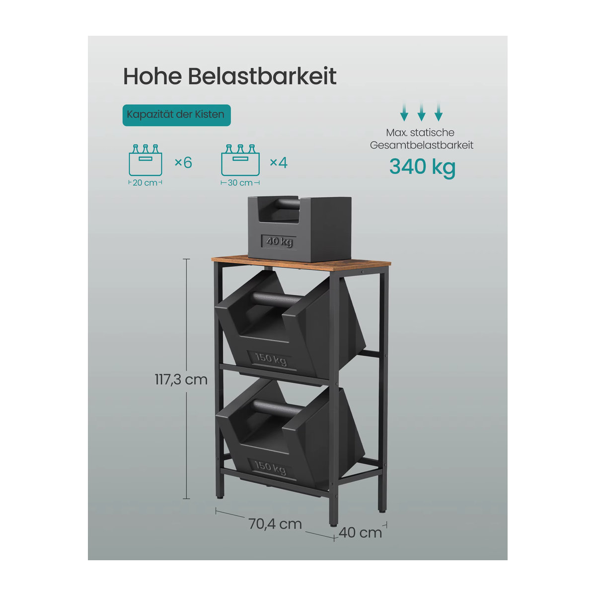 SONGMICS Getränkekistenregal aus Metall in Schwarz im Industrial Design, 2 Ebenen für 4 Kisten, belastbar bis 150 kg pro Ebene - Bild 5