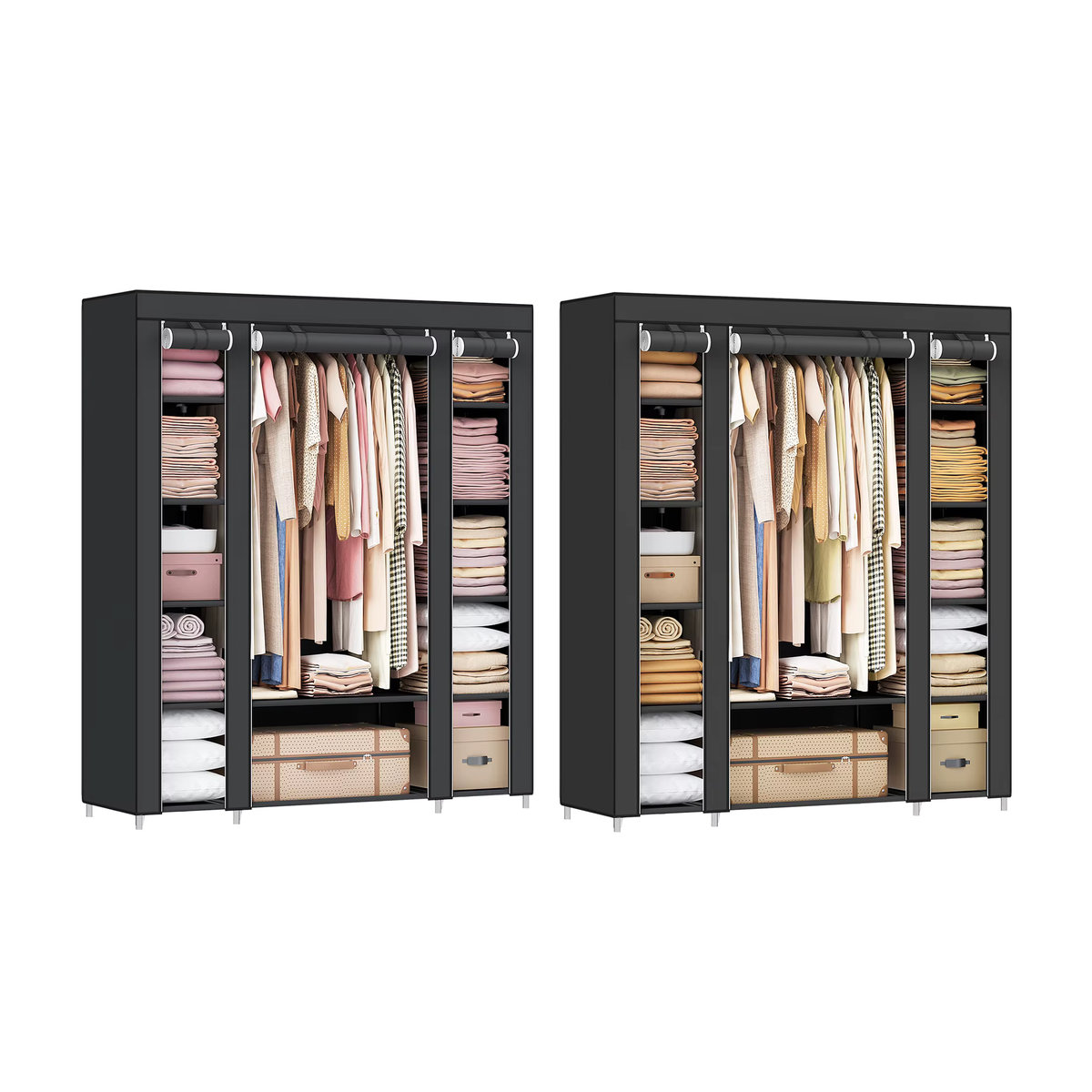 SONGMICS Kleiderschrank 2er Set in Schwarz mit Kleiderstange und Ablagen - Bild 6