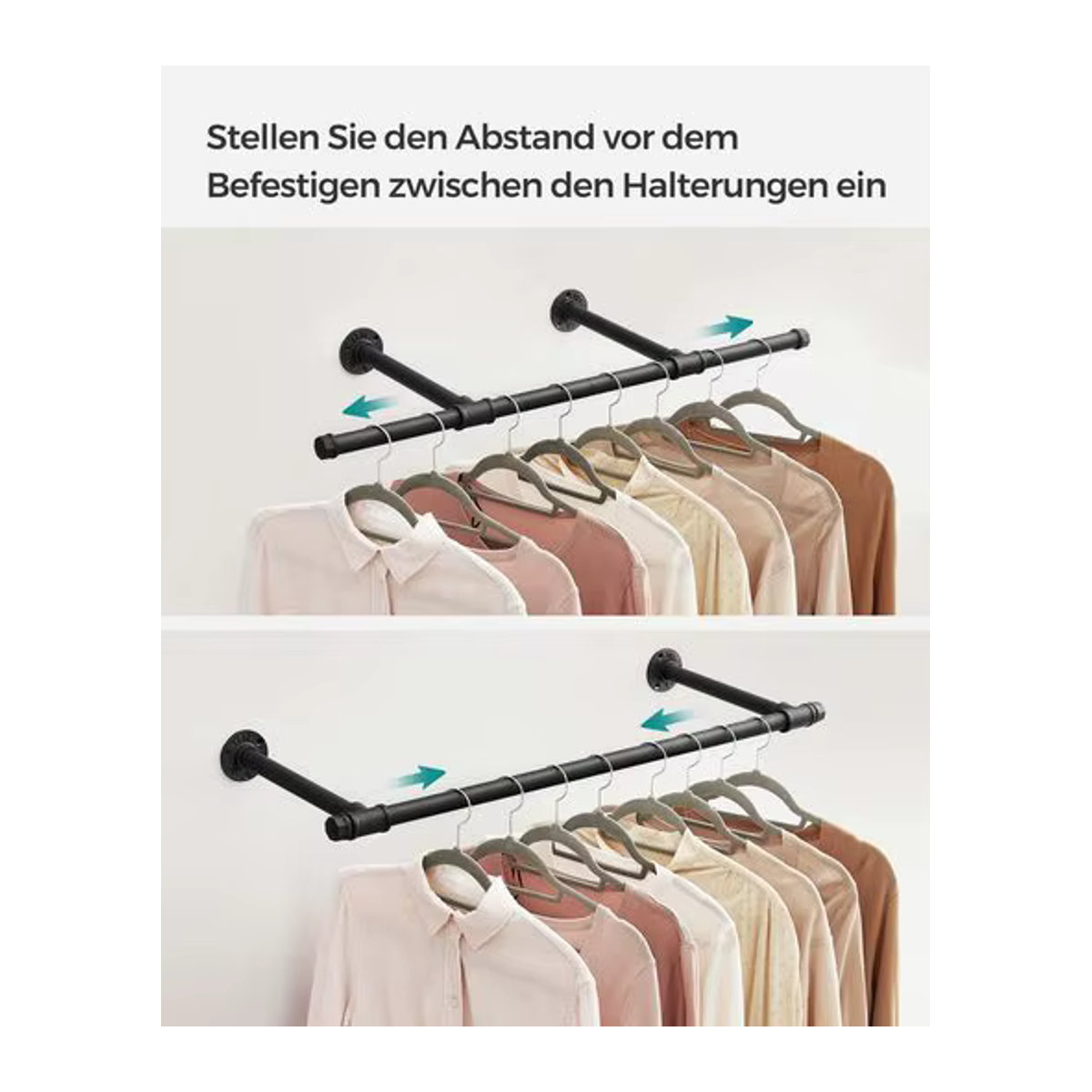 SONGMICS Kleiderstange aus Metall in Schwarz als Wandmontage mit 60 kg Belastbarkeit - Bild 3