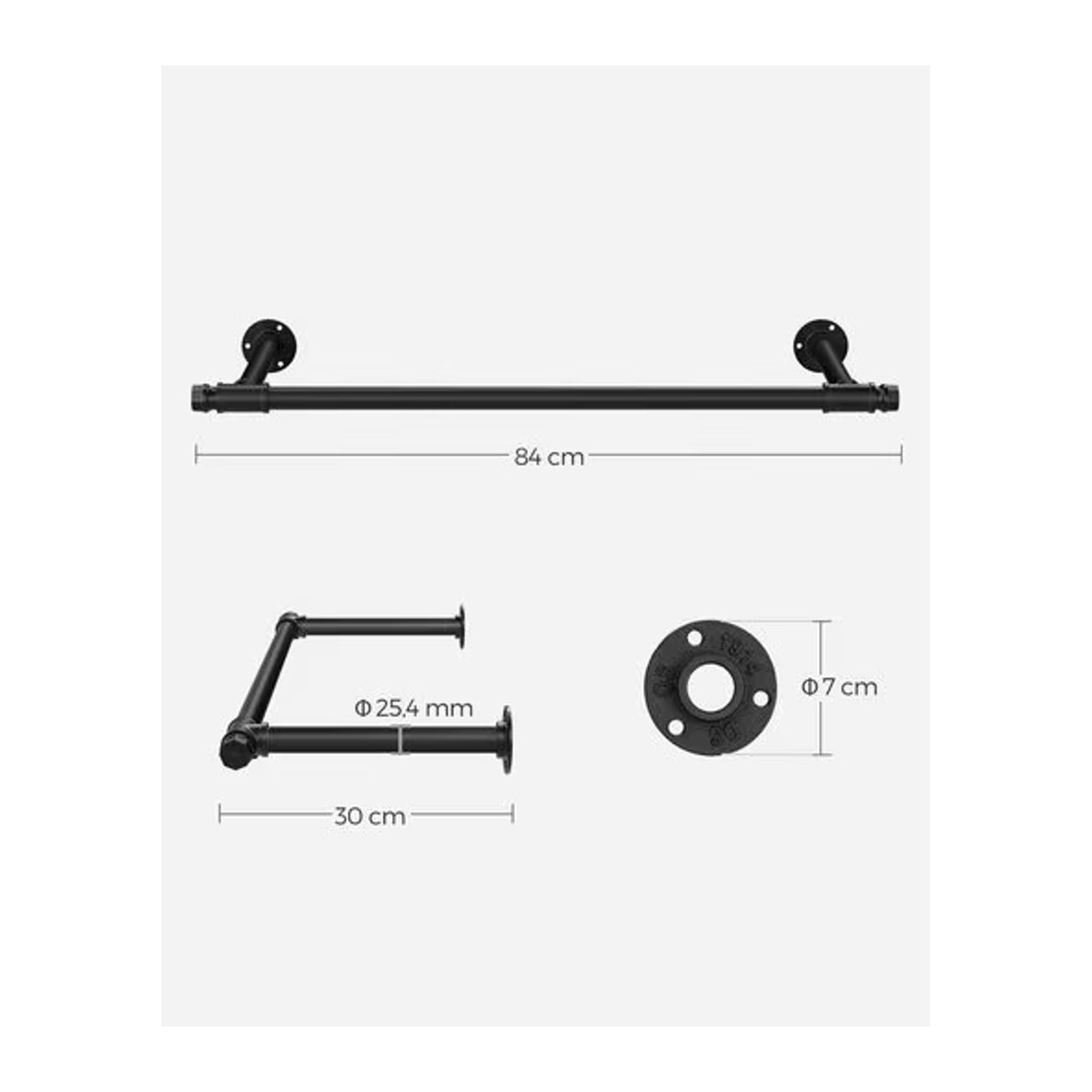 SONGMICS Kleiderstange aus Metall in Schwarz als Wandmontage mit 60 kg Belastbarkeit - Bild 4