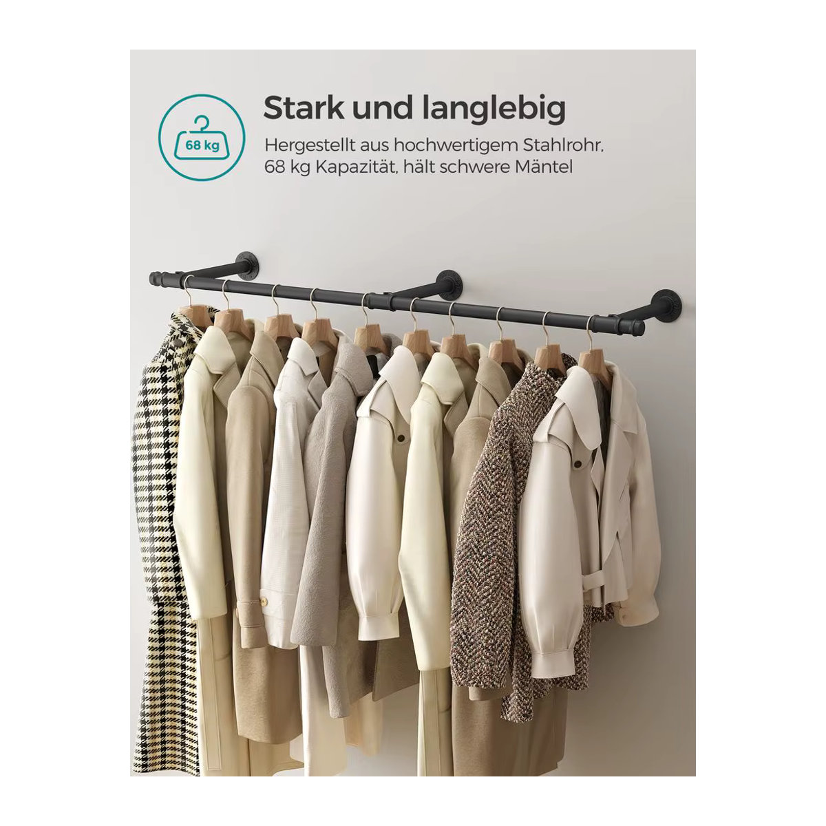 SONGMICS Kleiderstange für die Wand aus Metall in Schwarz mit 68 kg Belastbarkeit - Bild 3