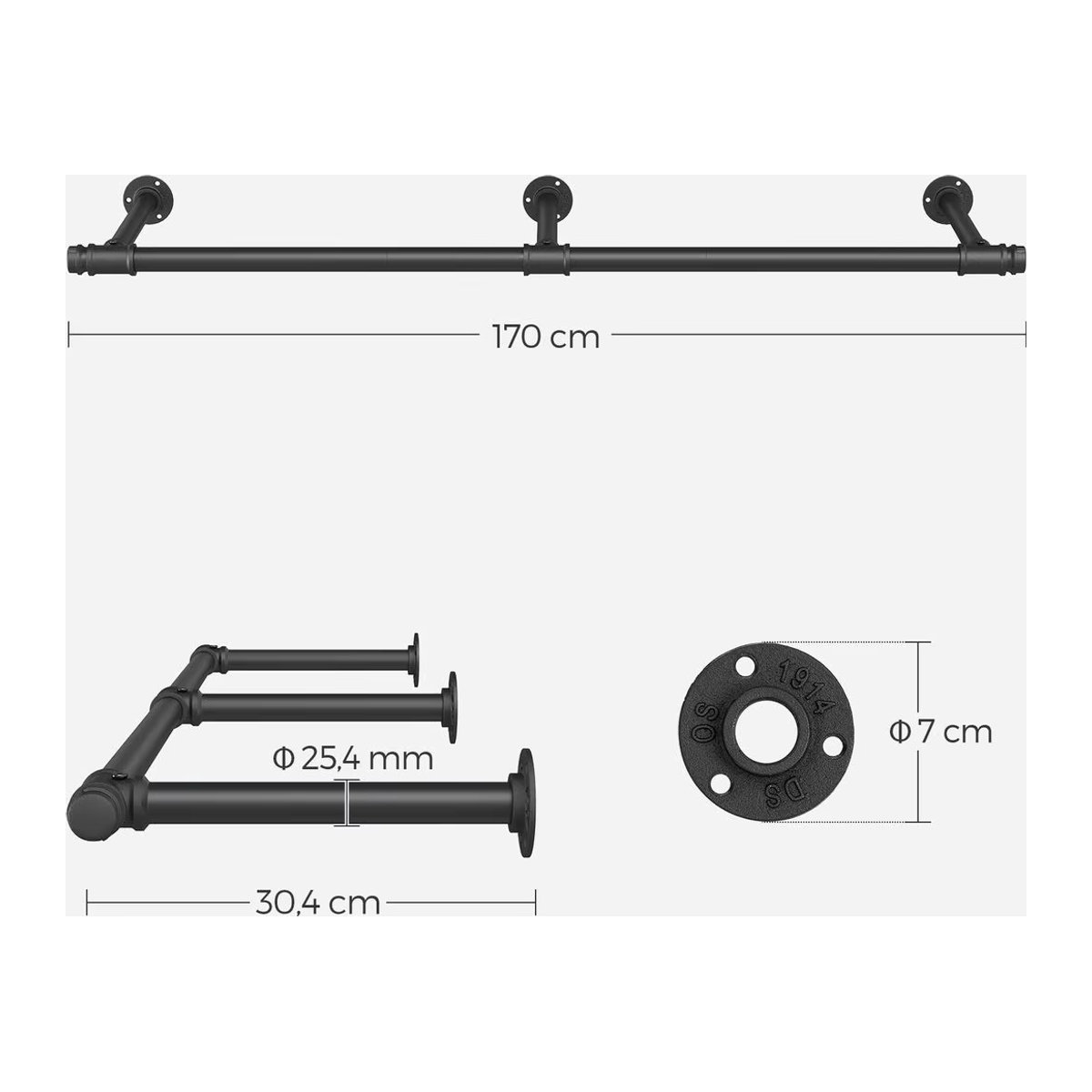 SONGMICS Kleiderstange für die Wand aus Metall in Schwarz mit 68 kg Belastbarkeit - Bild 4
