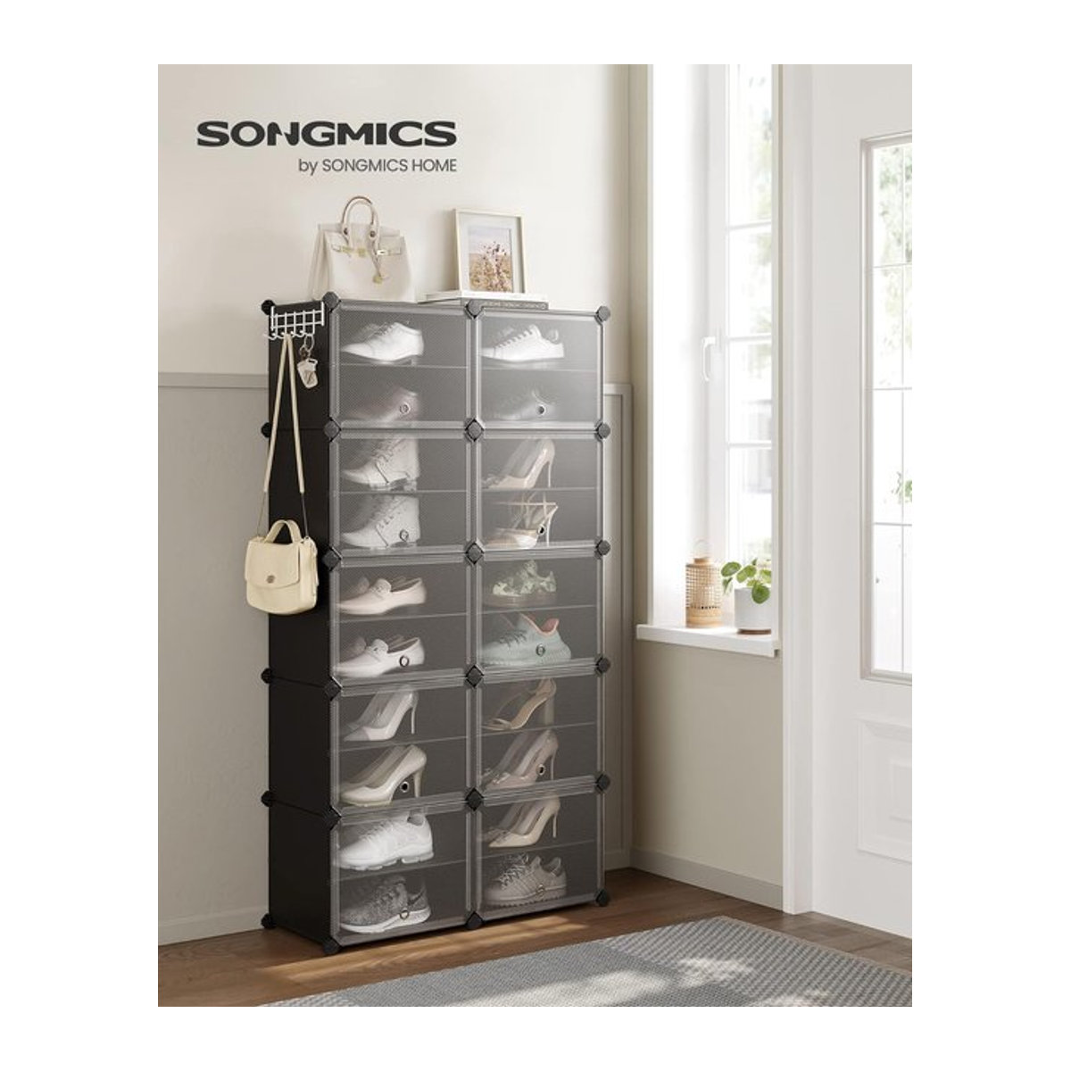 Songmics Schuhregal mit 10 Fächern und Drehtüren in Schwarz aus Metall und Kunststoff - Bild 1